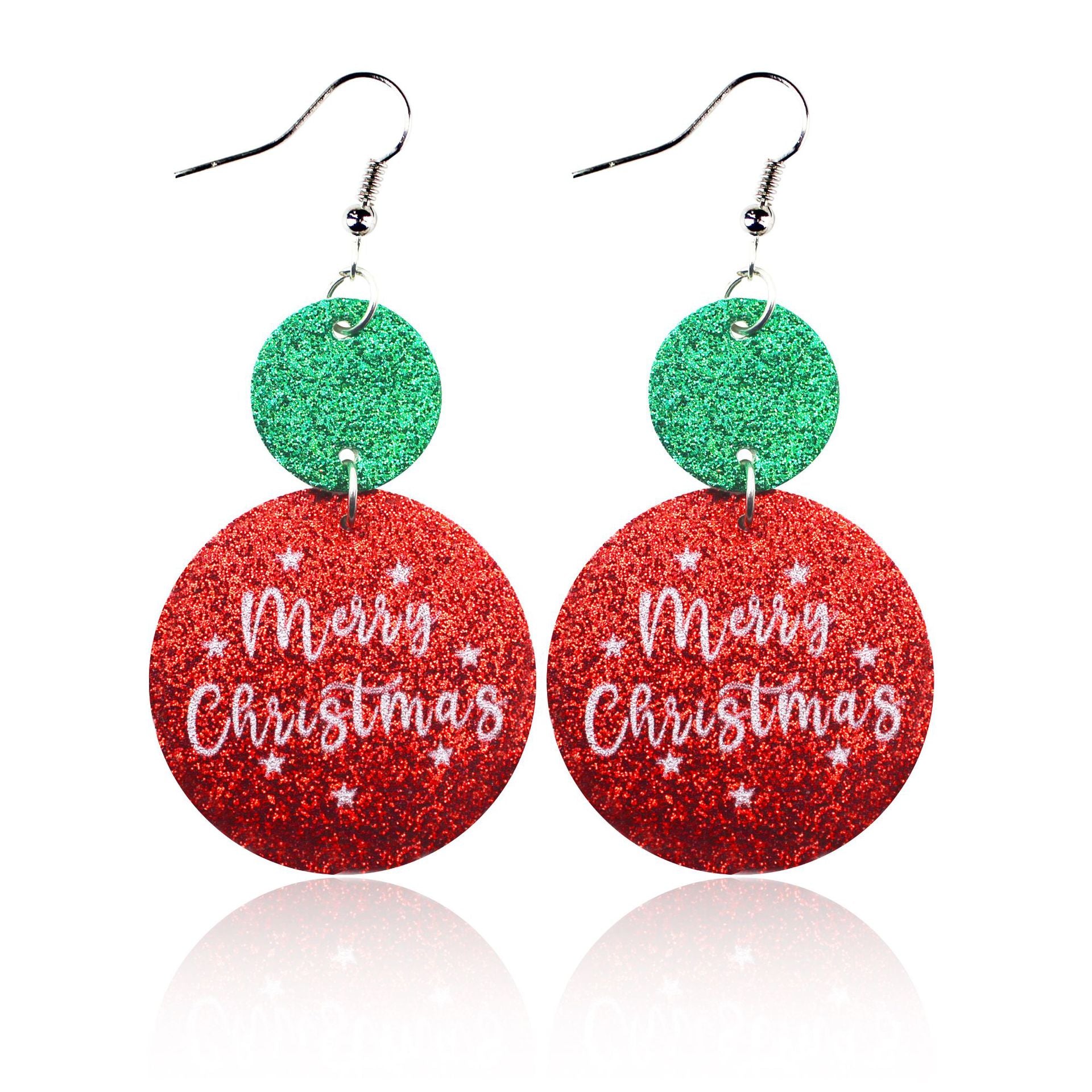 Wholesale Christmas Glitter Round Leather Earrings